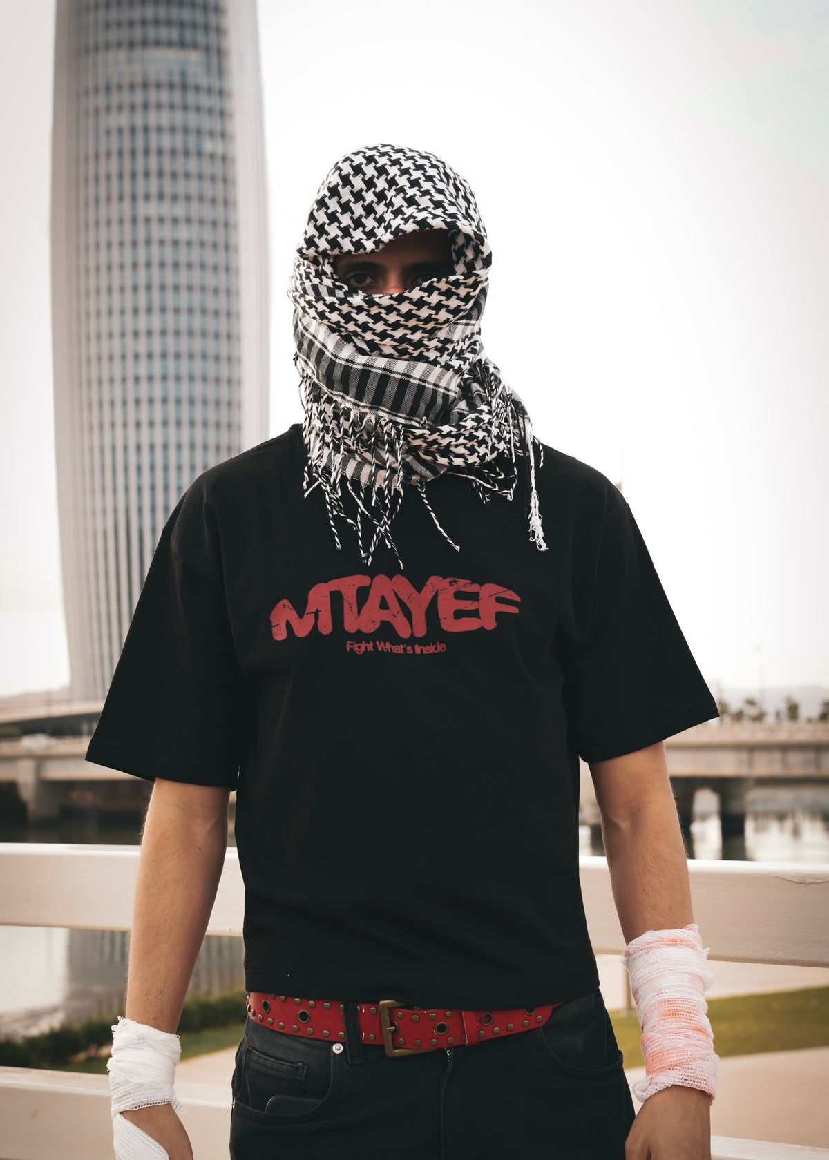 MTAYEF black oversized T-shirt with red graphic on the front