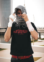 MTAYEF black oversized T-shirt with red graphic on the front