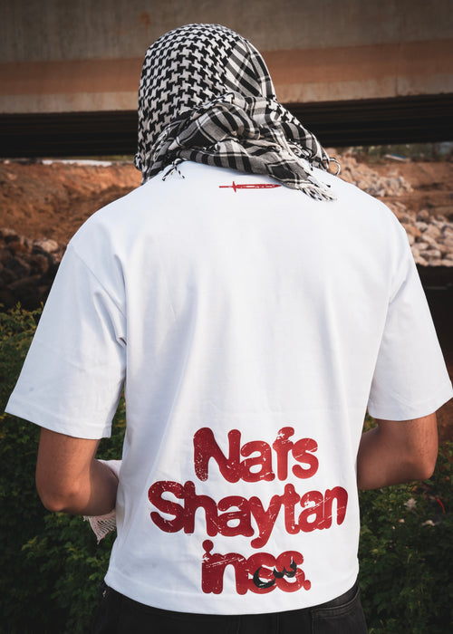MTAYEF white oversized T-shirt with red graphic on the back