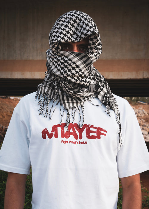 MTAYEF white oversized T-shirt with red graphic on the front