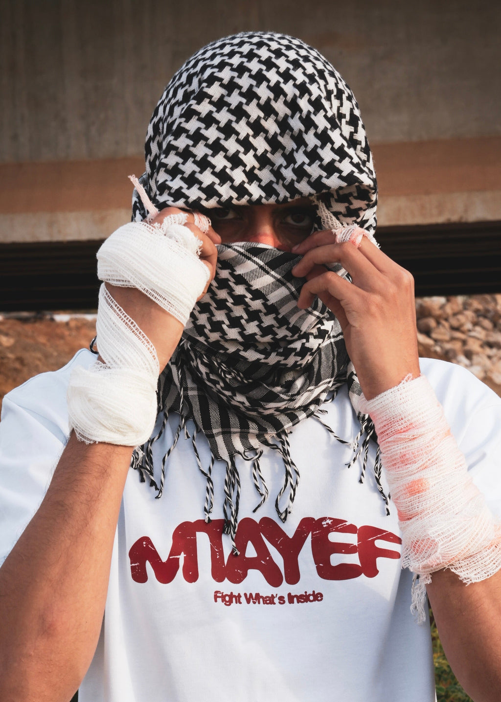 MTAYEF white oversized T-shirt with red graphic on the front